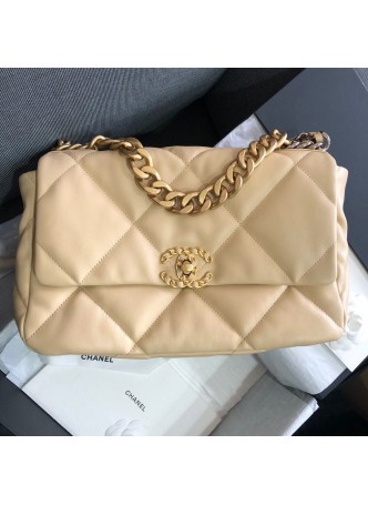 CHANEL 19 LARGE FLAP BAG  BEIGE